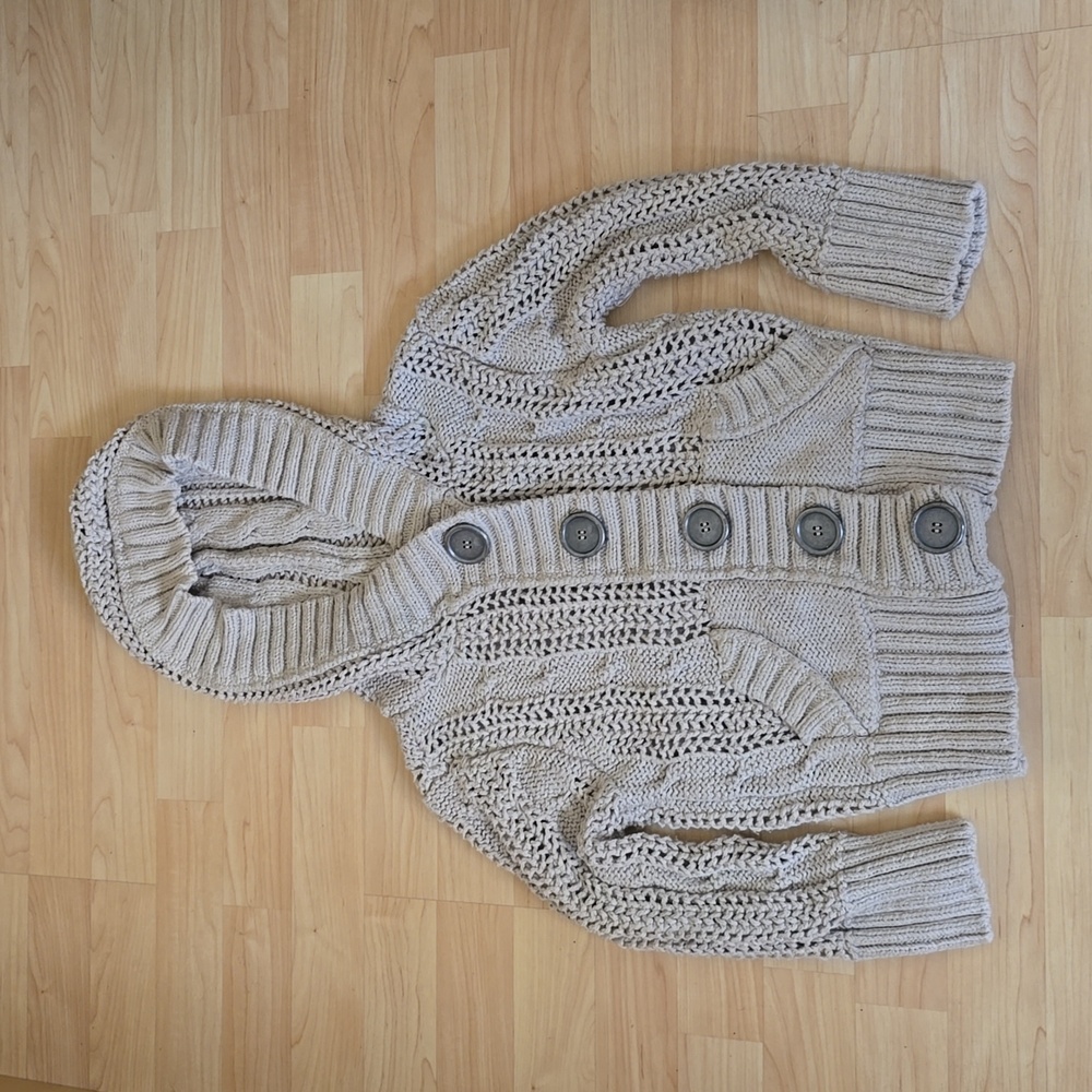 Free People Cropped Chunky Knit Cardigan Sweater Tan Hooded Y2k Style Size S/P